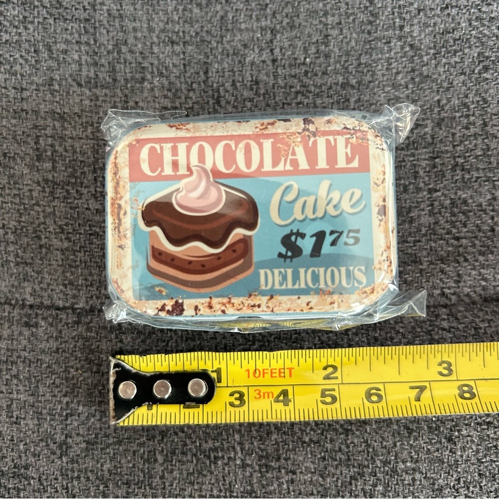 “CHOCOLATE Cake $1.75 DELICIOUS” Mini Travel Tin, Pill, Jewelry Gift Box, Blue - Picture 7 of 17